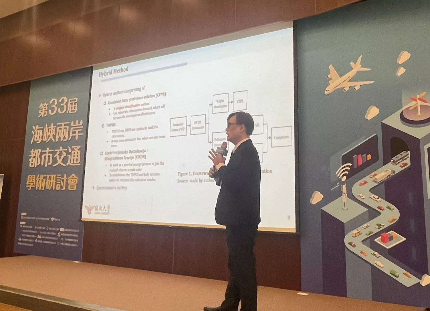 開南大學辦理海峽兩岸都市交通學術研討會 產官學齊聚交流 開南大學觀光運輸學院副院長林成蔚發表研究成果