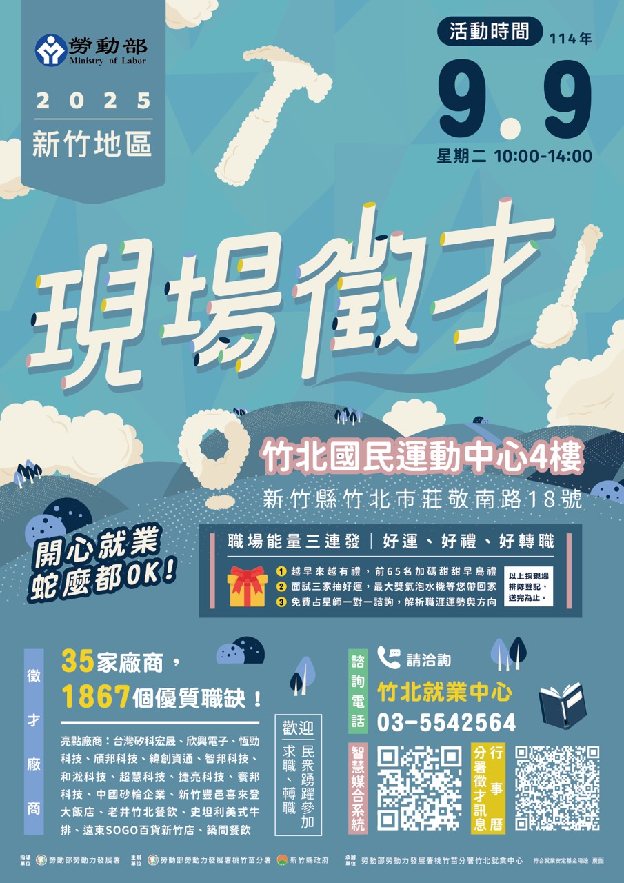 桃竹苗分署9/9舉辦竹北地區徵才活動 工程師薪資上看10萬 S 138436677