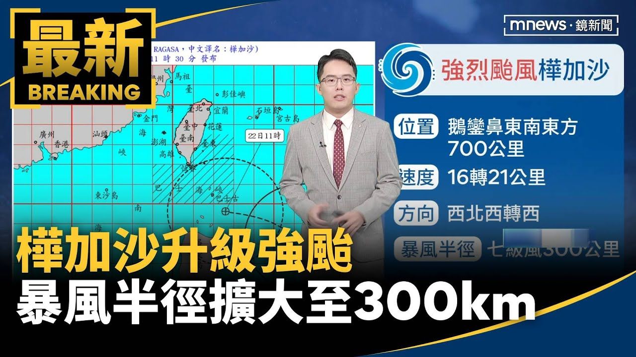 海上颱風警報!樺加沙升級強颱 暴風半徑擴大至300km