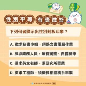 桃園經發局推「性別平等有獎徵答」邀市民一起打造友善城市