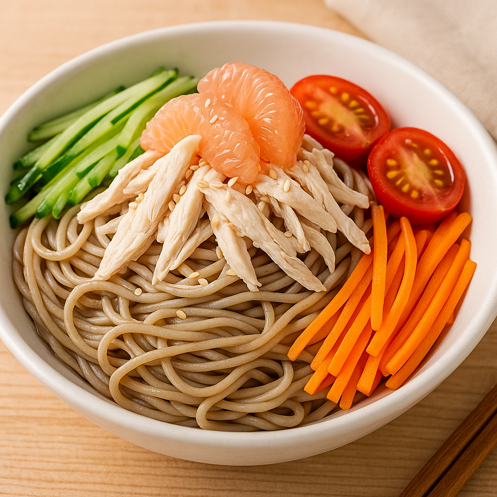 清爽低負擔!「柚香涼拌雞絲蕎麥麵」低脂少油、營養滿分 ChatGPT Image 2025年10月10日 下午02 51 20