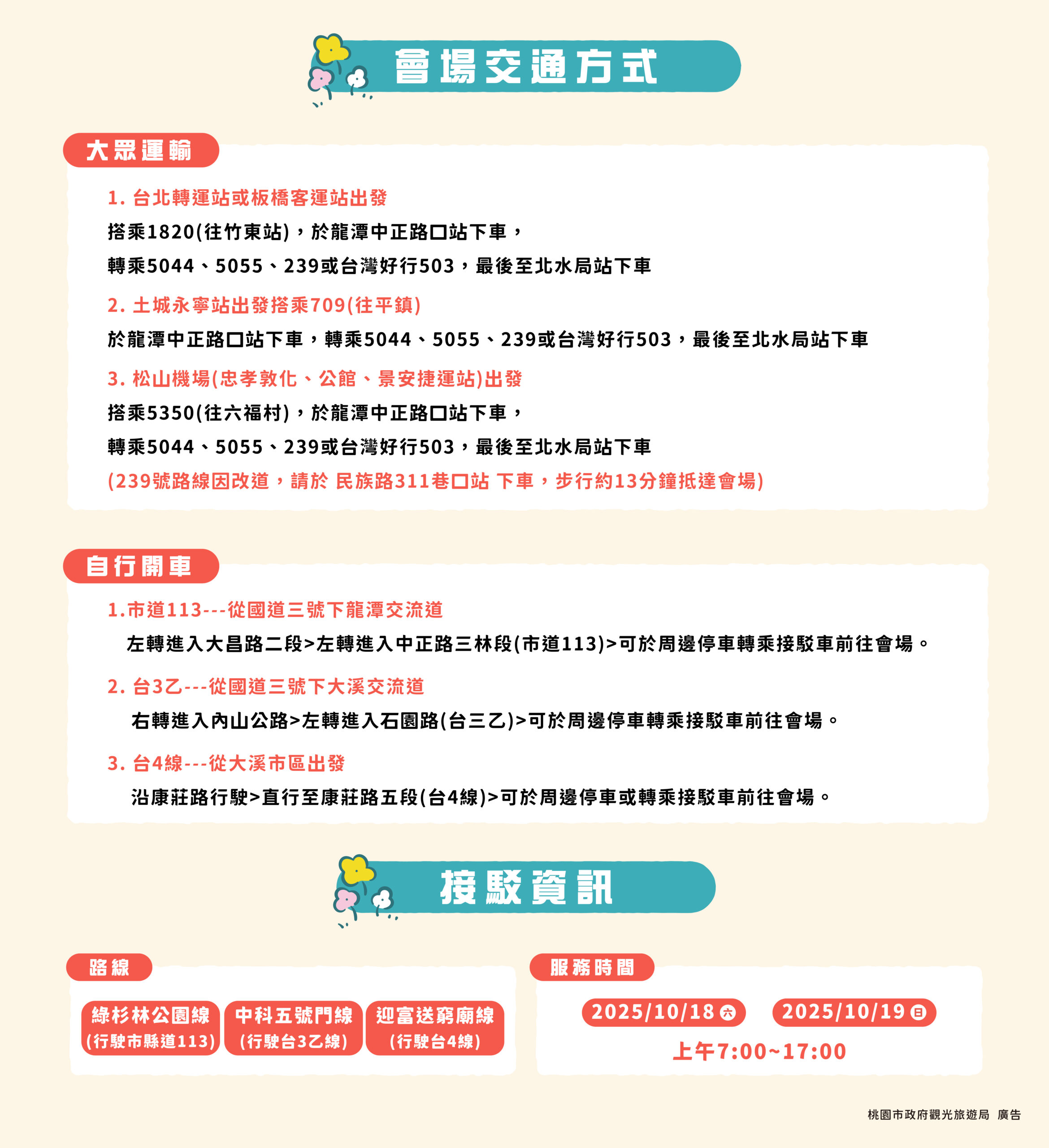 桃園大龍門鱻漫遊嘉年華周末登場 觀旅局鼓勵搭乘接駁車 會場交通資訊 會場交通方式 0 0 scaled