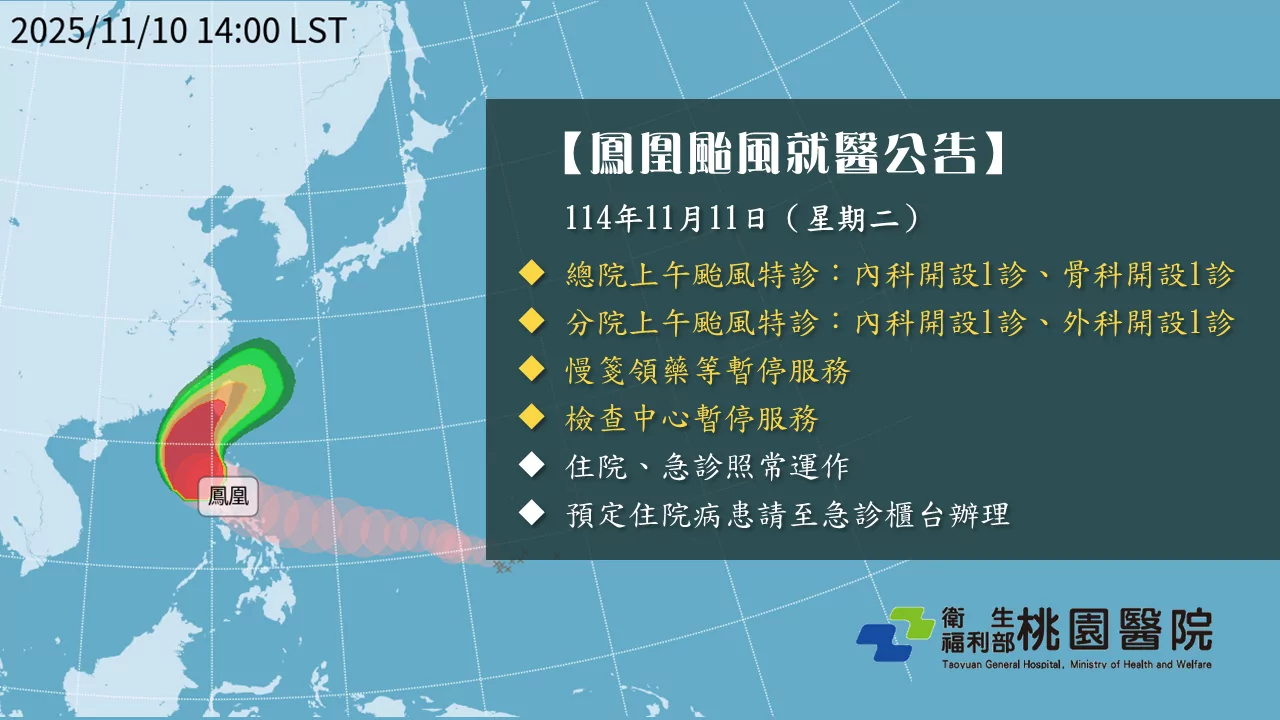 鳳凰颱風影響 桃園各醫院門診時段異動一次看 2 1