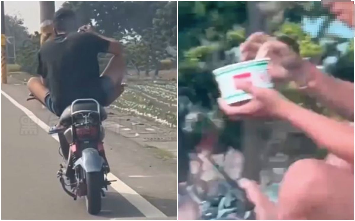 彰化騎士雙手忙吃泡麵「用腳騎車」警要罰 一碗麵代價曝光