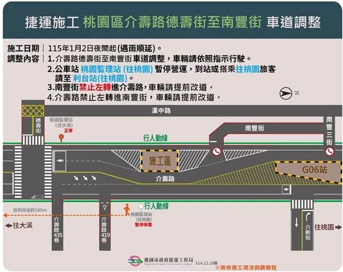 捷運綠線施工!桃園區這路段1/2起縮減車道 公車站暫停營運 捷運綠線施工!桃園區這路段1/2起縮減車道 公車站暫停營運