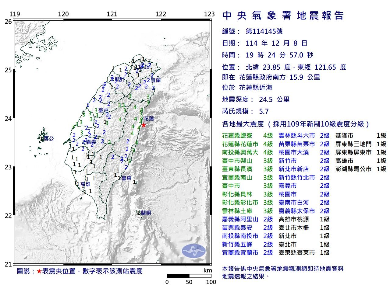 19:24地牛翻身!台灣東部規模5.7地震 花蓮市最大震度4級