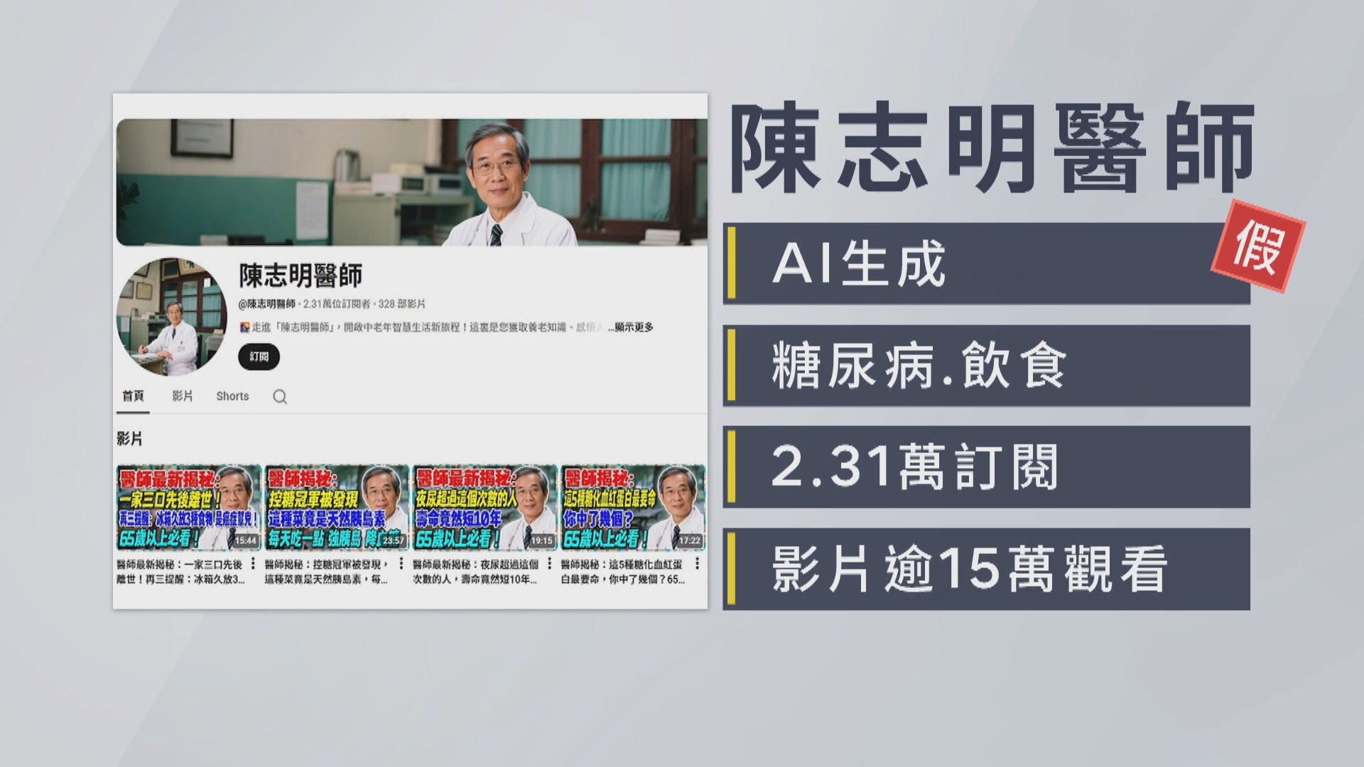 「AI假醫」影片教養生 一招辨真假1/陳志明醫師是假的! AI生成衛教影片、衛福部要查