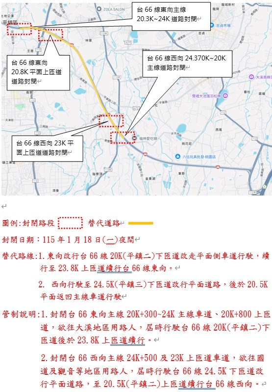 台66線施工管制示意圖