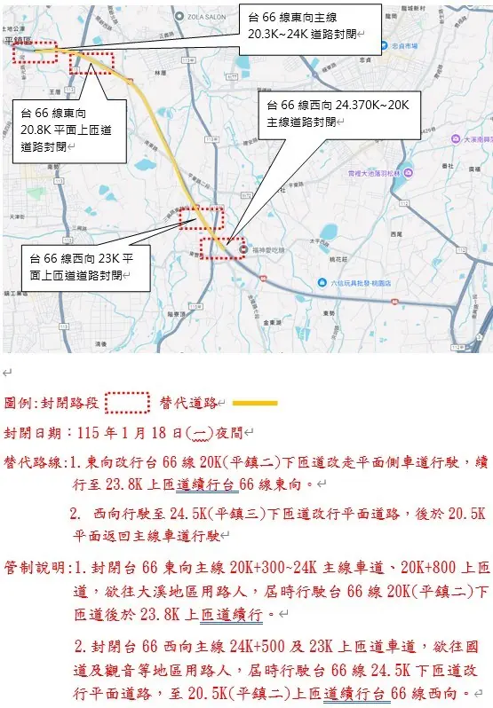 台66線施工管制示意圖