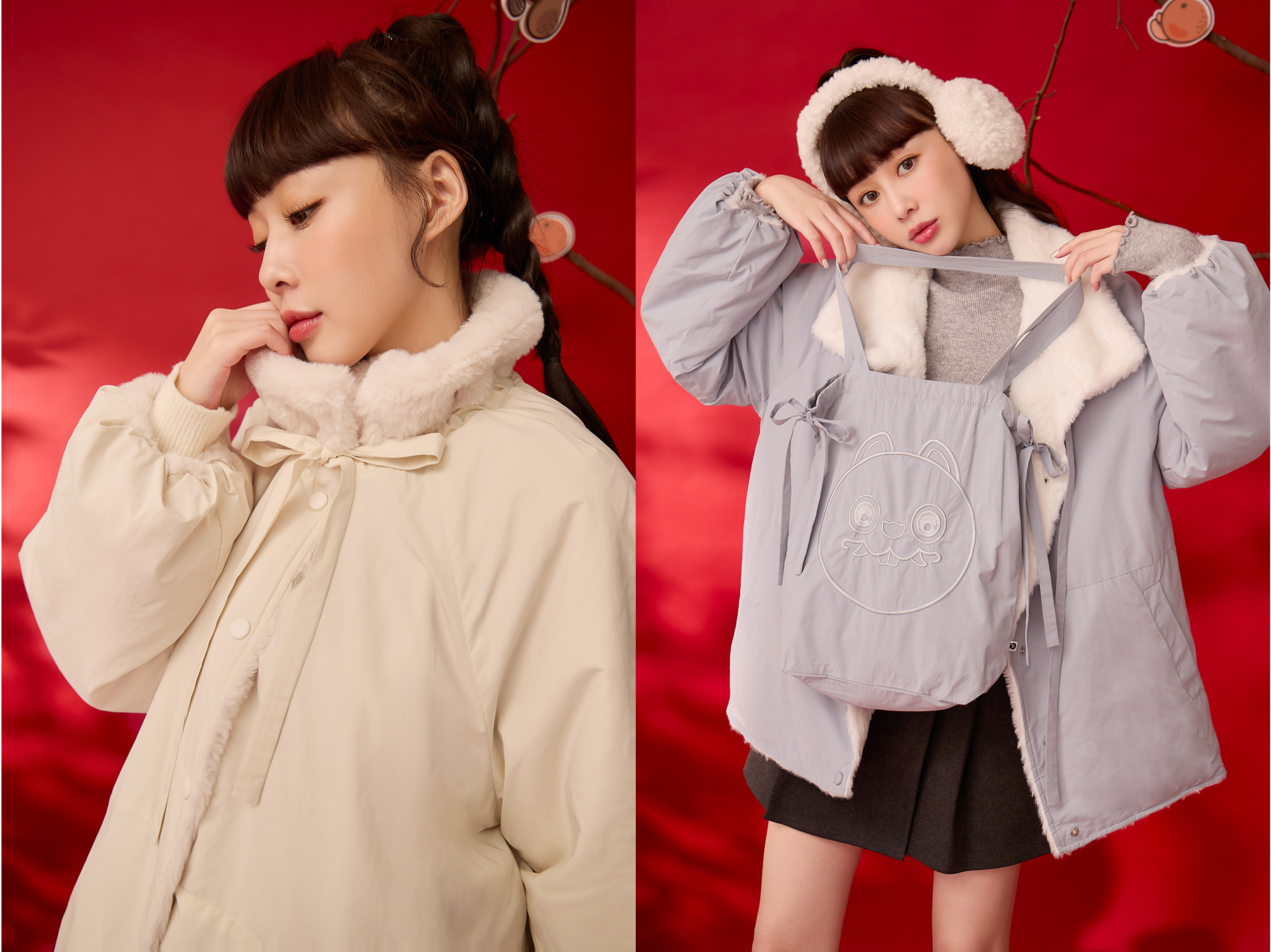 圖說4：將收口納財概念融入蝴蝶結領口的雙面穿外套，並附上虎爺聯名收納袋，象徵 scaled