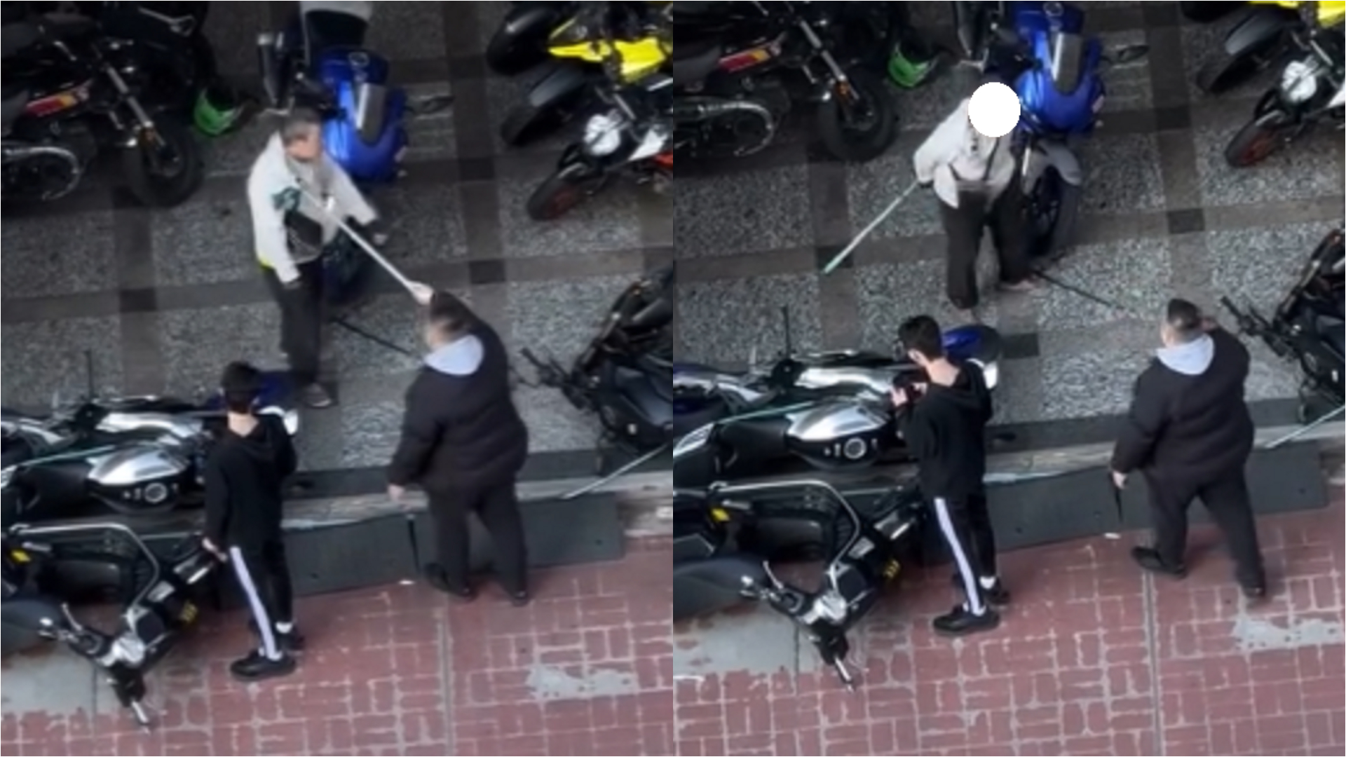 平鎮街頭全武行!阿伯擅自坐機車遭制止 下秒推倒重機還打人