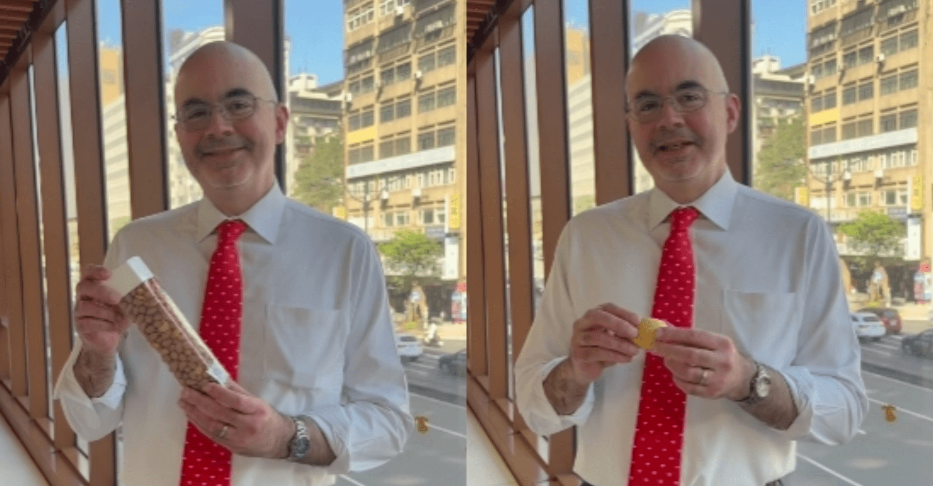 AIT處長谷立言走訪南門市場辦年貨 「烙中文」向民眾拜年送祝福