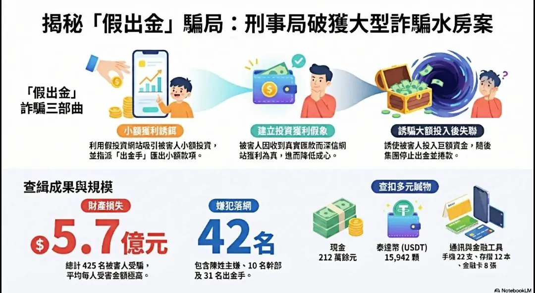 「假出金」誘民眾加碼投資 全台425人受騙損失高達5.7億 流程圖