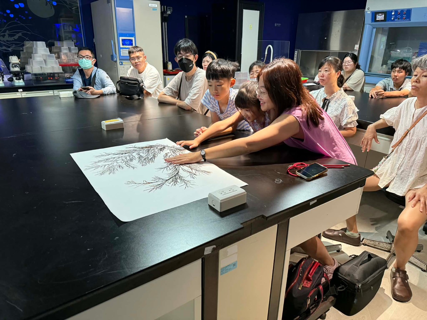 學員走進「LAB X」實驗室，將在指尖感受石花菜、石蓴等不同藻類的獨特質地與構造