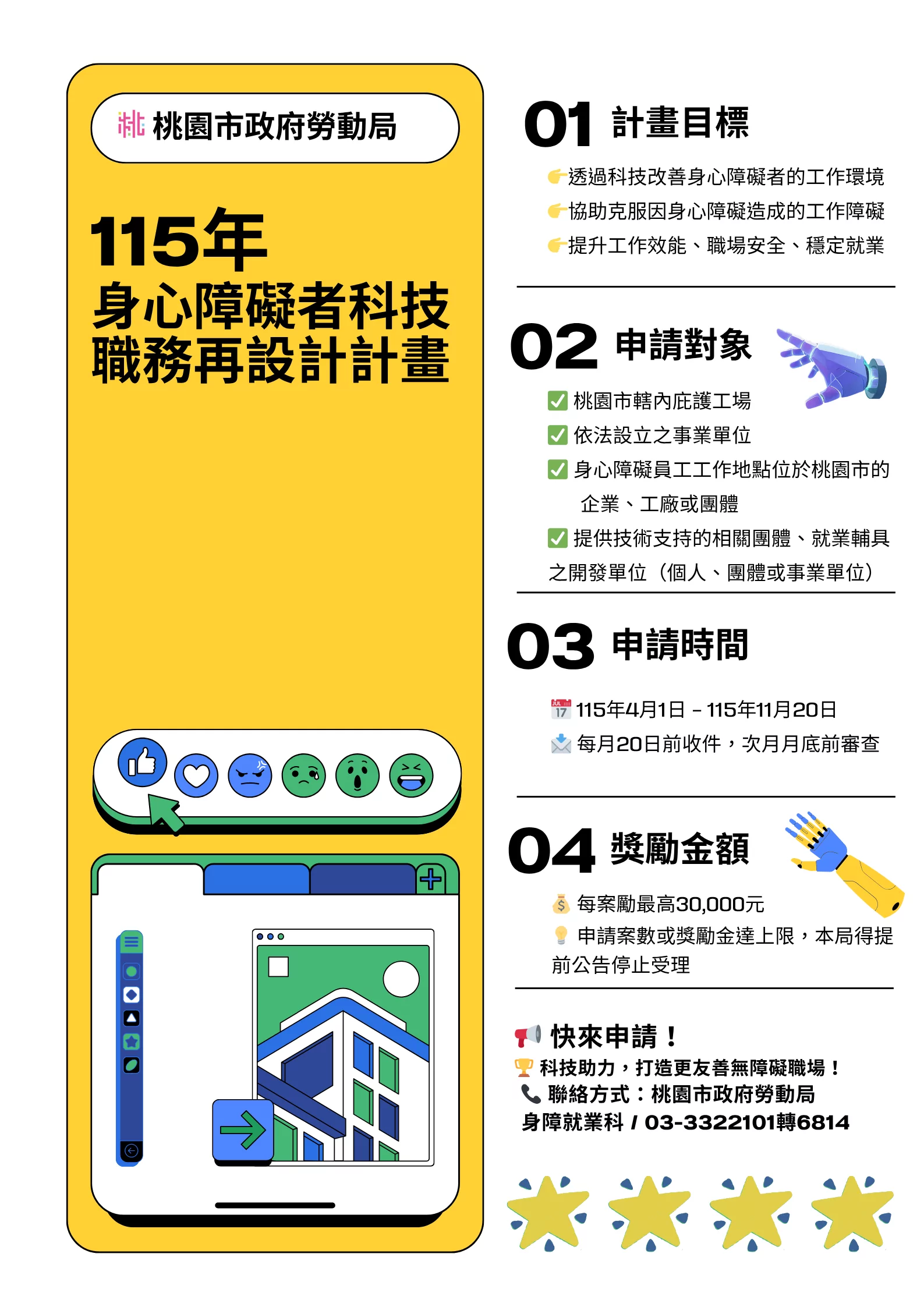 桃園市科技職務再設計,智能輔具量身打造,開啟就業新契機 115年科技職再宣導單張