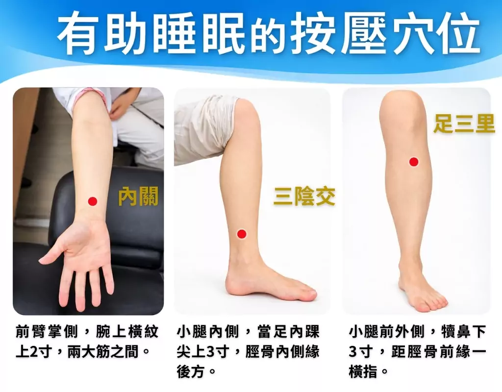 全台近250萬人長期失眠 恩主公中醫曝「喝對茶」有助改善 圖三 有助睡眠的按壓穴位
