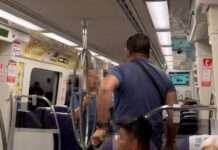 疑不滿旅客講電話太大聲!桃園男機捷車廂怒喊「Be quiet」 疑不滿旅客講電話太大聲!桃園男機捷車廂怒喊「Be quiet」