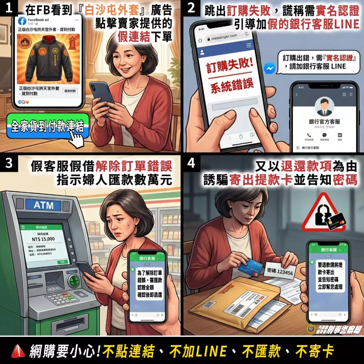 網購白沙屯外套變人頭帳戶!詐團「1句話」騙走婦2萬元、提款卡 5445 1