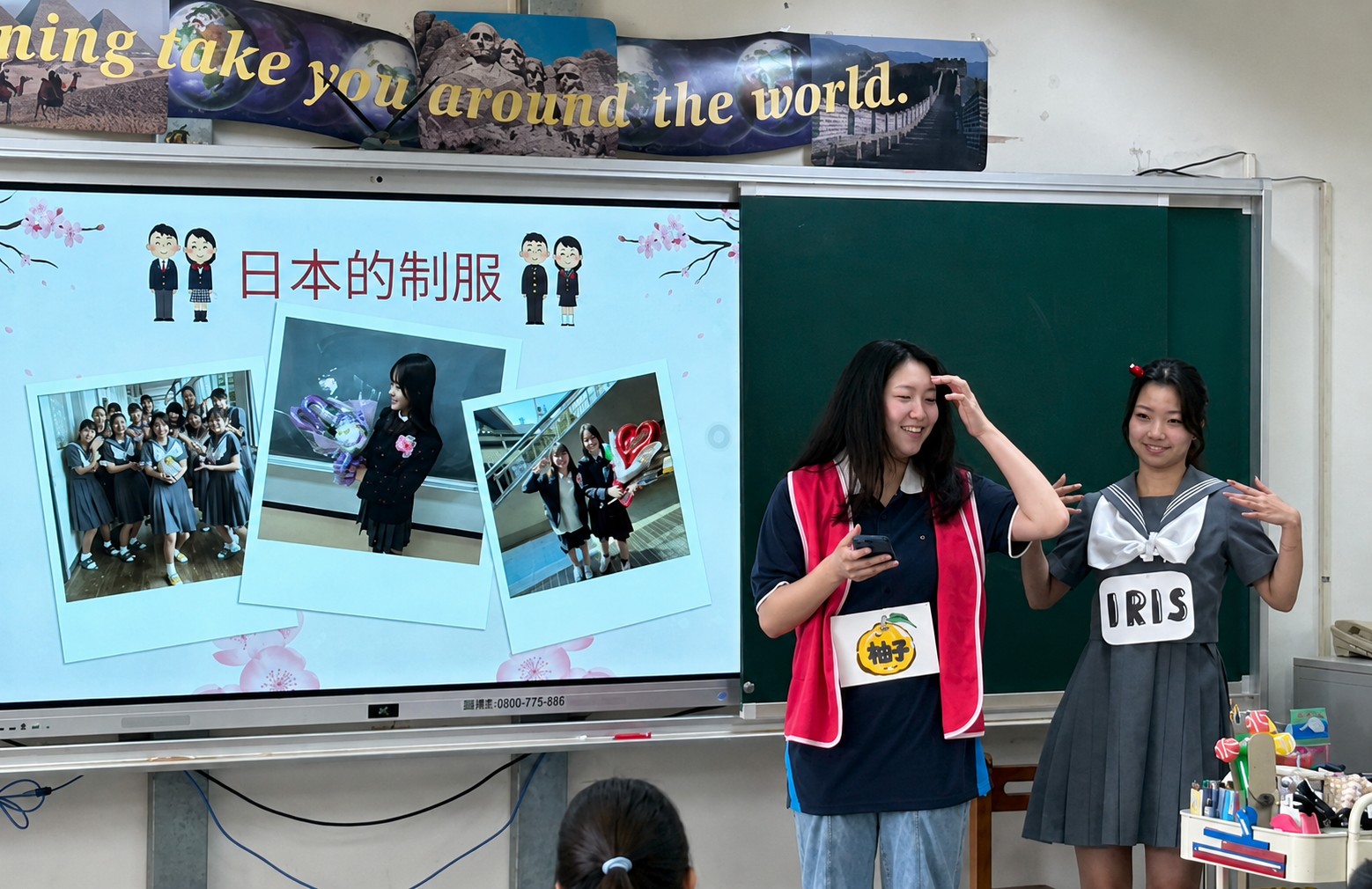 04 中原大學日籍境外生德永絢姬透過制服與校園生活介紹，帶領學童認識日本學生的日常 0