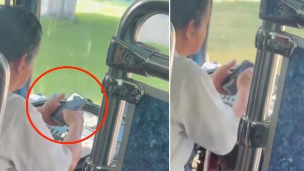 乘客用生命搭車?資深客運司機邊開車邊滑手機畫面曝 乘客用生命搭車?資深客運司機邊開車邊滑手機畫面曝