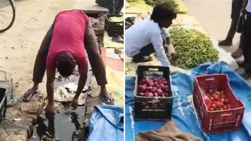 印度攤販「水溝洗水果」畫面曝 網驚:不敢去市場買了 印度攤販「水溝洗水果」畫面曝 網驚:不敢去市場買了