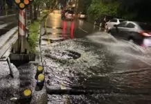 天雨路滑!蘆竹富國路積水 母子機車雙載慘摔 天雨路滑!蘆竹富國路積水 母子機車雙載慘摔