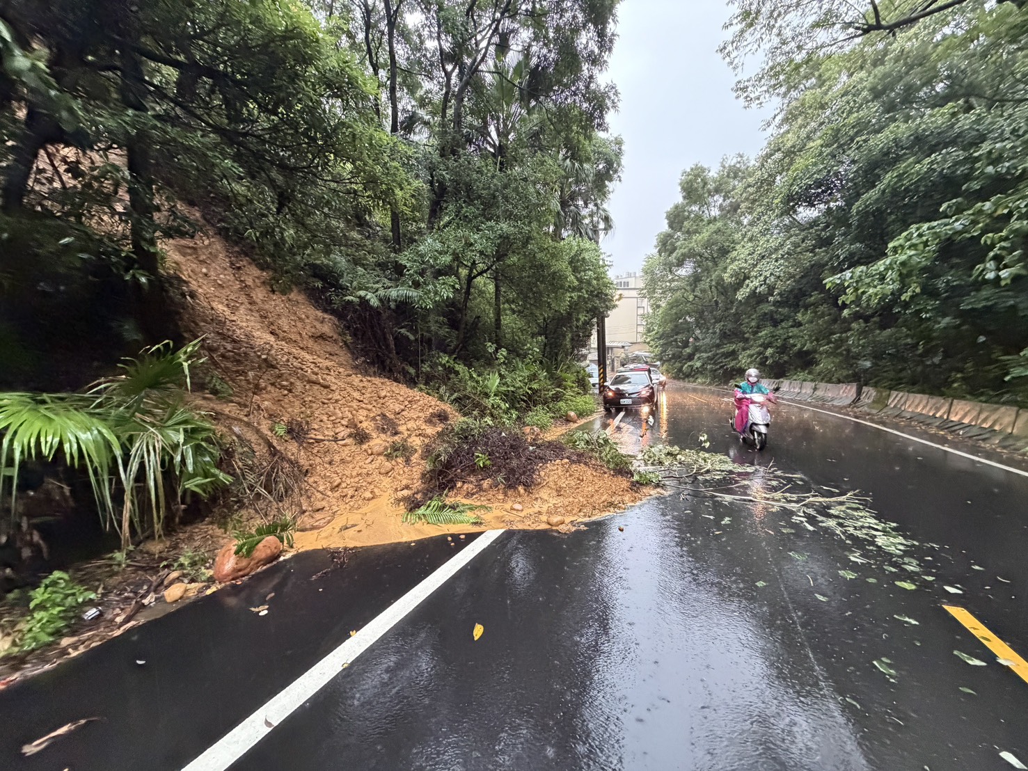連日大雨釀災 楊梅這路段土石崩落占據車道