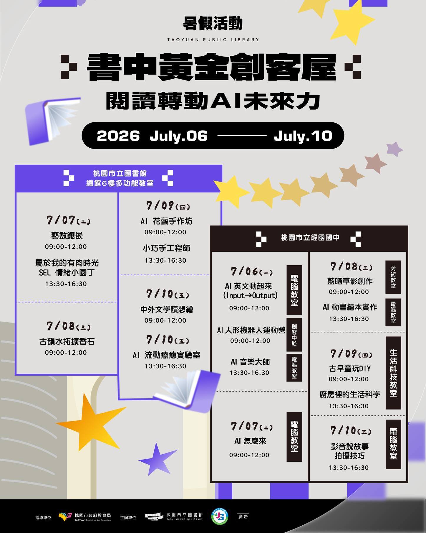 桃園市圖暑假舉辦AI創客教育與模型工藝營隊 從閱讀出發跨越虛實界線 海報 1