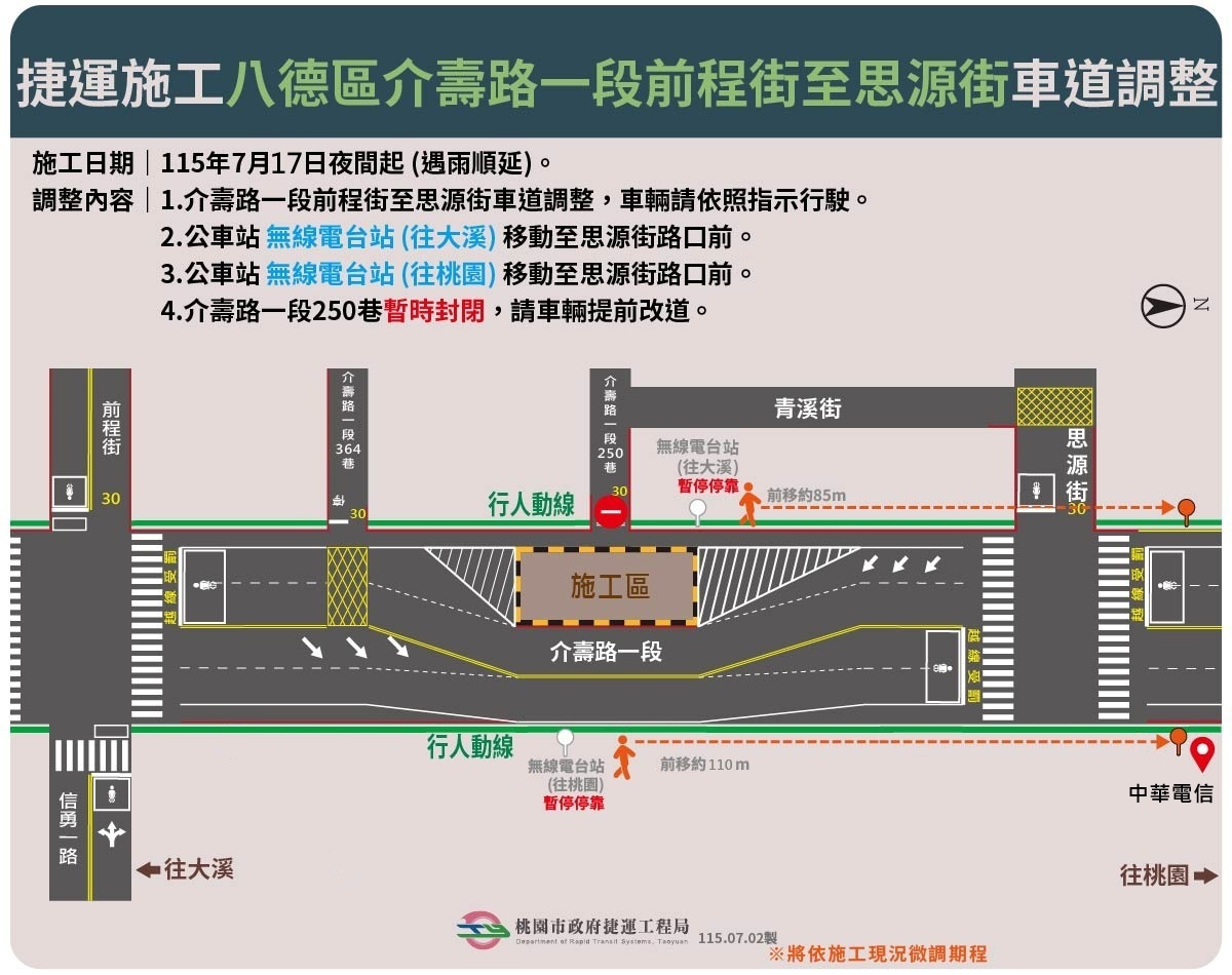 桃捷綠線施工影響 八德介壽路7/17起縮減雙向二車道 S 33251398