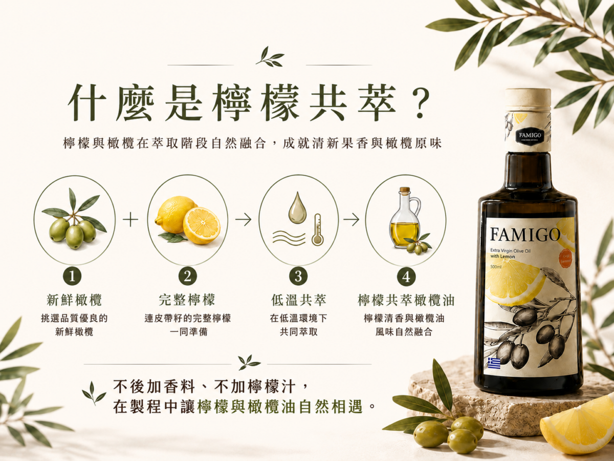 不是檸檬汁加橄欖油! FAMIGO法米戈 推出共萃工藝橄欖油搶攻高端風味油市場 famigo lemon co extracted evoo process guide
